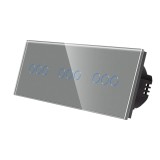 Intrerupator triplu x 3 cu indicator luminos, Luxion LX-ST-301/301/301-GY, touch, incastrat, rama din sticla inclusa, gri