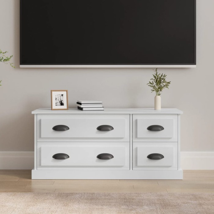 vidaXL Comodă TV, alb extralucios, 100x35,5x45 cm, lemn prelucrat