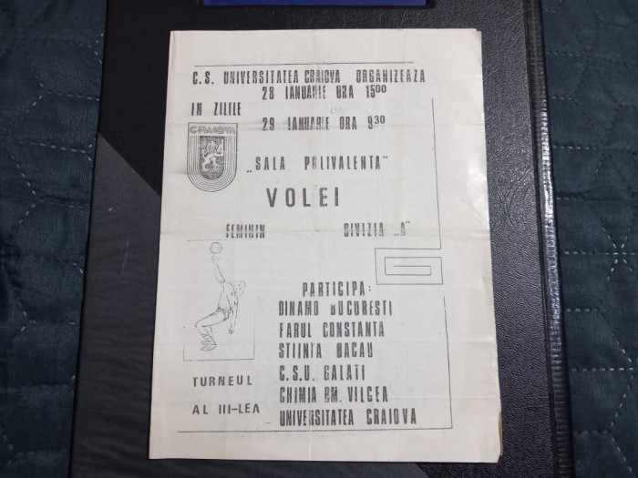 Program Turneu Volei 28-29 01 1985