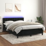 Gossi pat cu arcuri, saltea si led, negru, 140x190 cm, catifea