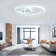 Lustra LED 72W, 3 cercuri, alb, telecomanda, aplicatie telefon, lumina rece/calda/neutra, intensitate reglabila