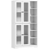 HOMCOM Bufet Bucătărie &Icirc;nalt, Dulap Dispensa cu 4 Uși din Sticlă Soft-Close, 6 Rafturi Deschise, Rafturi Reglabile, Alb | Aosom Romania