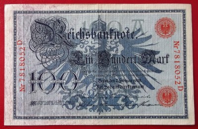 Germania 100 mark 1908 seria rosie 052** foto