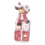 Figurina Craciun Ren ceramica rosie alba cu led 8x9x18.5 cm