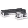 Set mobilier de gradina cu perne, 9 piese, alb, lemn masiv pin