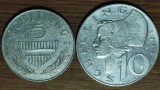Cumpara ieftin Austria - set superb de colectie argint 640: 5 + 10 schilling 1957 - 1961 - foarte frumoase ! maricele: ⌀ 24 &amp; 27 mm