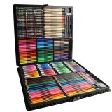 Cumpara ieftin Set pictura si desen pentru copii, 258 piese, creioane, acuarele, markere, pasteluri si accesorii, cutie depozitare din lemn, negru