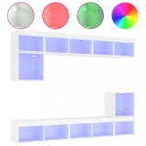 Unitati de perete TV cu LED-uri, 8 piese, alb, lemn prelucrat