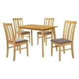 Cumpara ieftin Set masa, 4 scaune lemn cauciuc mdf stejar sonoma textil maro Rois 110x70x75,2 cm, 43x52x94 cm