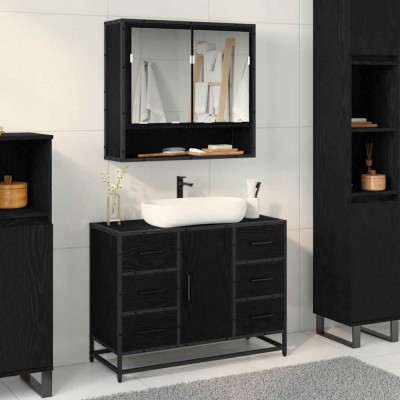 vidaXL Set de mobilier pentru baie 2 pcs Stejar negru 80 x 33 x 60 cm 3402428 foto