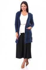E784-44 Cardigan lung, pufos, cu buzunate laterale