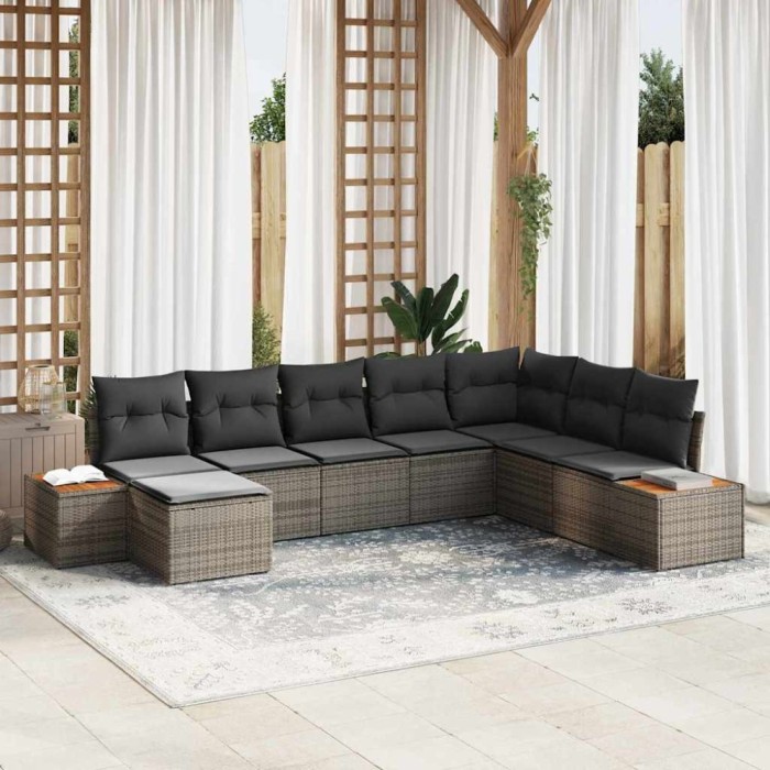 vidaXL Set de canapele pentru grădină cu pernă 8 pcs Gri Rattan poli 3348145