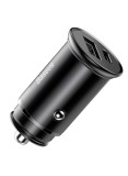 INCARCATOR auto Baseus Circular metal, 1 x USB Output 5V/3.1A si 1 x USB Type-C, 30W total ambele porturi, pt. bricheta auto, negru &quot;CCALL-BS01&quot; (timb