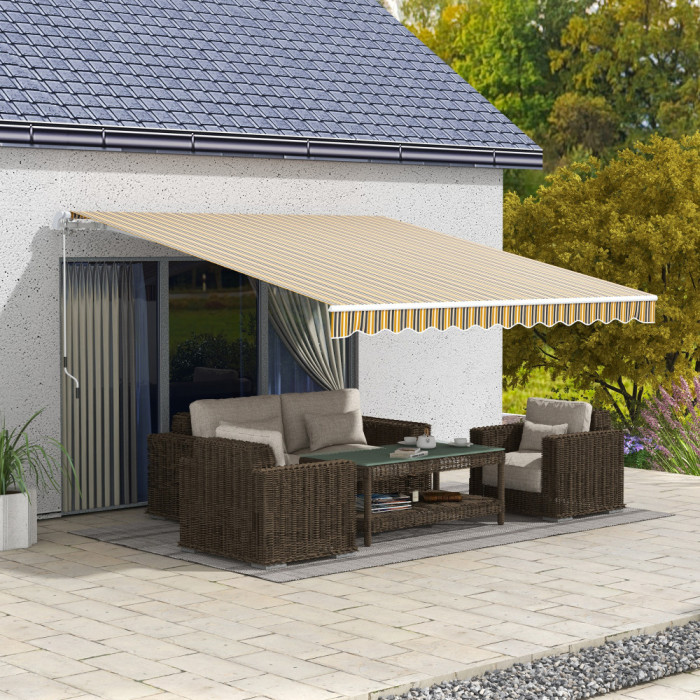 Outsunny Copertină Pliabilă pentru Exterior, Copertină Tip Roll-Up cu Deschidere Manivelă, 350x250 cm, Galben