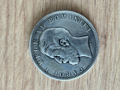 Moneda 5 lei Ag 1881, CAROL I REGE, 6 stele cu 5 raze foto