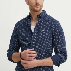 Gant camasa din bumbac barbati, culoarea albastru marin, cu guler button-down, slim