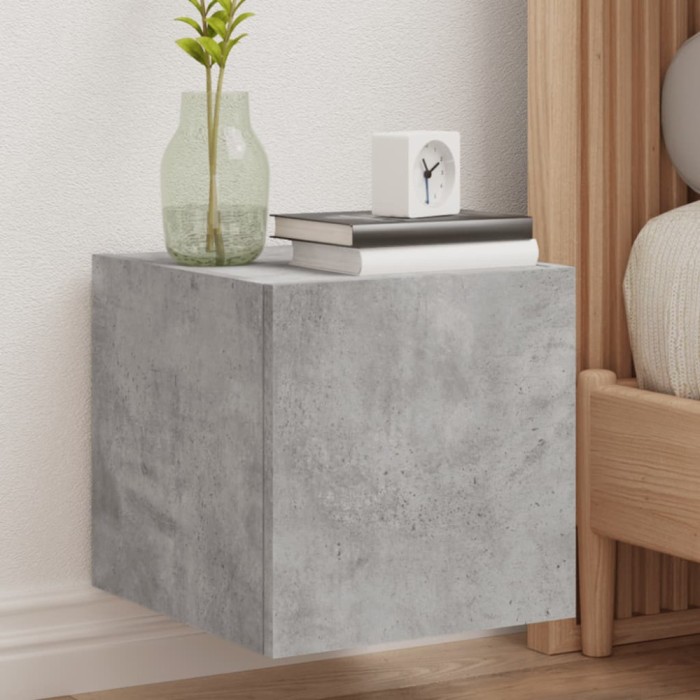 vidaXL Comode TV de perete cu lumini LED 2 buc. gri beton 30,5x35x30cm 837225