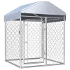 Padoc Caini Exterior cu Acoperis, Otel Galvanizat, 100x100x125cm, Argintiu, Tarc Patrat, Plasa