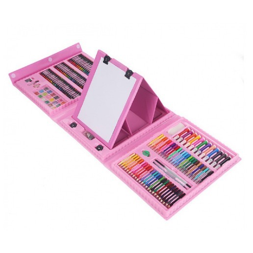 Set 208 Piese, Complet pentru Pictura si Desen, Cyrax, Tip Servieta, 3-12 Ani, 40.5 x 5 x 30 cm, Roz