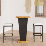 Cumpara ieftin Set mobilier bar de grădină cu perne, 3 piese, negru, poliratan
