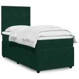 vidaXL Pat box spring cu saltea, verde &icirc;nchis, 100x200 cm, catifea 3292259