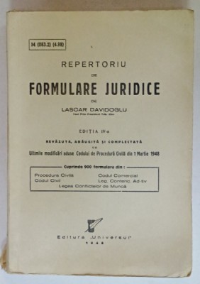 REPERTORIU DE FORMULARE JURIDICE de LASCAR DAVIDOGLU , 1948 foto