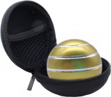 Jucarie de birou giroscop Premium, cinetica, spinning, antistres, anxietate, ADHD, forma sferica, cu husa de depozitare, 54 mm, Aluminiu, Auriu