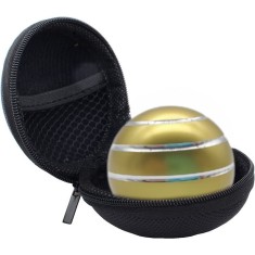 Jucarie de birou giroscop Premium, cinetica, spinning, antistres, anxietate, ADHD, forma sferica, cu husa de depozitare, 54 mm, Aluminiu, Auriu