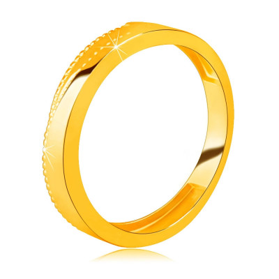 Inel din aur galben de 14K &amp;ndash; crestături triunghiulare cu puncte minuscule - Marime inel: 54 foto