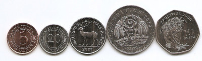 Mauritius Set 5 - 5, 20, 50 Cents, 5,10 Rupee 1992/07 - B11, UNC !!! foto