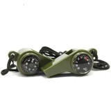 Cumpara ieftin Set 2 fluiere supravietuire 3 in 1 cu busola si termometru, ABS rezistent, cordon inclus, verde 6 cm