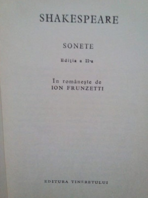 Shakespeare - Sonete (editia 1978) foto