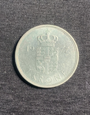 Moneda 1 coroana 1977 Danemarca foto