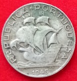 (A323) MONEDA DIN ARGINT PORTUGALIA - 2,5 ESCUDOS 1945, WW2, 3,5 GRAME, PURITATE 650