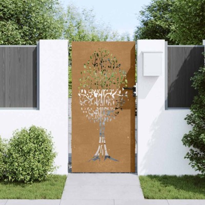 vidaXL Poartă pentru grădină, 85x175 cm, oțel corten, model copac foto
