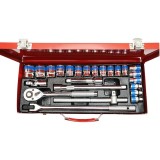 Cumpara ieftin Trusa chei tubulare 1 2 24 piese 8-32mm cu clichet, bara T glisanta si tubulara bujii 21mm pentru mecanica auto