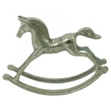 Decoratiune metal Cal pe balansoar, 21 cm, argintiu metalizat