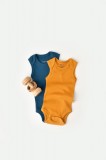 Set 2 body-uri fara maneci bebe unisex din bumbac organic si modal - Bleumarin/Sofran, BabyCosy (Marime: 6-9 luni)