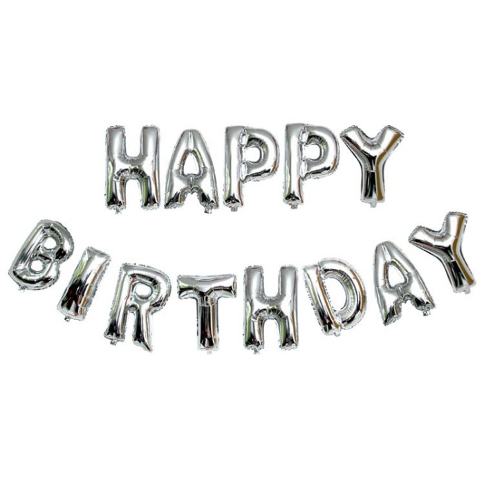 Set baloane folie flippy, happy birthday, 40 cm, argintiu