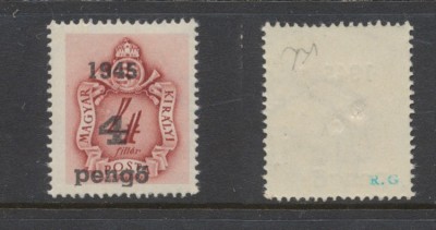 ROMANIA 1945 emisiunea Oradea I timbru porto original 4P pe 4f expertizat MNH foto
