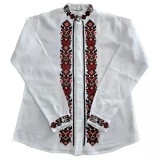 Cumpara ieftin Camasa Barbateasca Traditionala Alba cu Motiv Geometric Rosu - CTI02