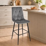 Scaun de bar Artool Libra, catifea gri inchis, picioare metal negru