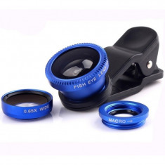 Kit Lentile Foto iUni 3-in-1 Macro, Wide Angle si FishEye compatibile cu Smartphone si Tableta, Albastru foto