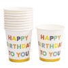 Set 10 pahare, flippy, imprimeu happy birthday to you, din carton, 250 ml, 7.5 x 8.5 x 5.2 cm, multicolor