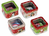 Set 4 cutii Craciun metal multicolor cm 7,5 x 7,5 x 5 H