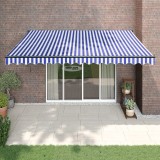 Copertina Retractabila 4x3m vidaXL, Aluminiu, Albastru/Alb, Protectie UV, Montare pe Perete, Terasa/Balcon