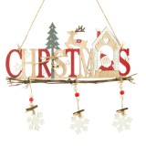 Decorațiune Suspendabilă Lemn, Crăciun, Moș Crăciun și Cerb, 29x24cm, Multicolor, Oem