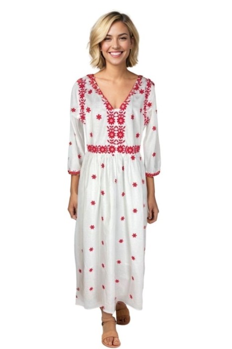 Rochie dama S25 alb/rosu , marimea S