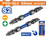 WADFOW - SET BITI IMPACT CAP DUBLU PH2+SL6 65MM - 2 BUC PowerTool TopQuality
