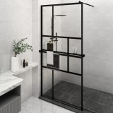 VidaXL Paravan duș walk-in cu raft negru 115x195cm sticlă ESG/aluminiu
